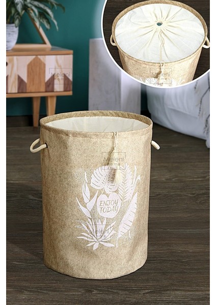 Keçe Torbalı Yuvarlak Sepet Çok Amaçlı Kirli Çamaşır Sepeti Organizer Hurç 50 x 35 cm