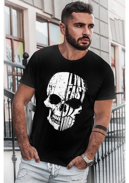 Hızlı Yaşa Siyah Kısa Kollu Erkek T-Shirt
