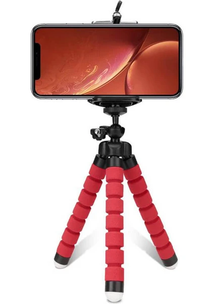 Ahtapot Süngerli Tripod Kamera Cep Telefonu Tripod Stand Çubuğu Mini Akrobat Tripod - Kırmızı