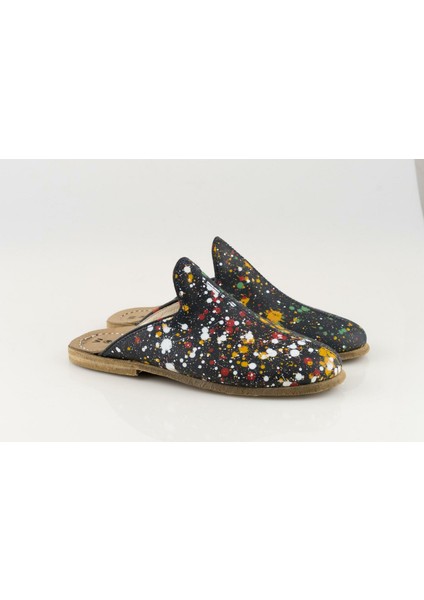 Deri Püskürtme Boyalı Siyah Erkek Terlik fırsatları