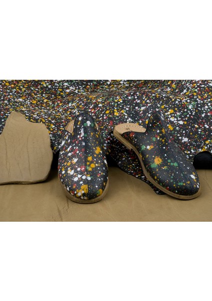 Deri Püskürtme Boyalı Siyah Erkek Terlik indirimleri