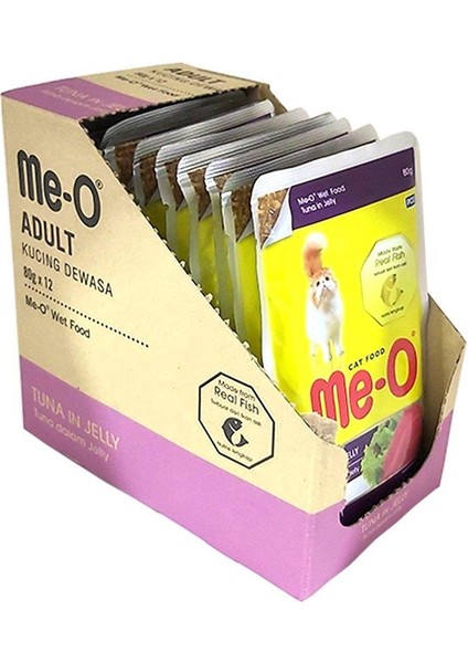 Me-O Erişkin Kediler Için Jöle Içinde Ton Balıklı Yaş Mama 80 gr x 12 Adet