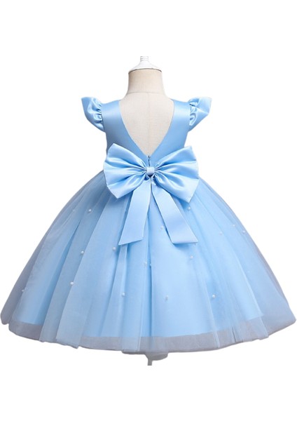 Kız Çocuk Bebe Mavisi Parti, Doğum Günü, Mezuniyet, Düğün Fiyonk Detaylı Elbise fiyatları