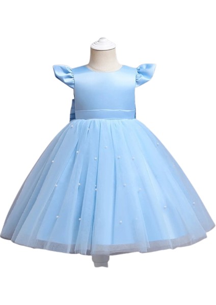 Kız Çocuk Bebe Mavisi Parti, Doğum Günü, Mezuniyet, Düğün Fiyonk Detaylı Elbise fırsatları