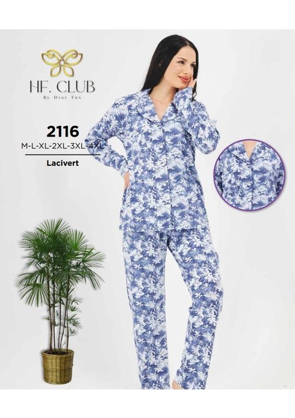 Yeni Hf Club 2116 Kadın Önden Düğmeli Uzun Kollu Pijama Takımı