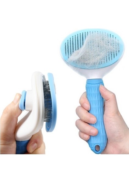 Otomatik Temizlenen Tuşlu Evcil Hayvan Fırçası Kedi Köpek Tüy Toplayıcı Tarak Mavi fiyatları