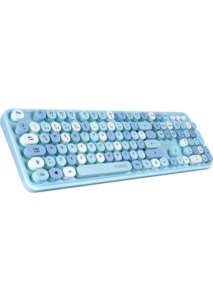 ROUND KM-6282 Renkli Tuşlu Mavi Kablosuz Q Multimedia Klavye + Mouse Set