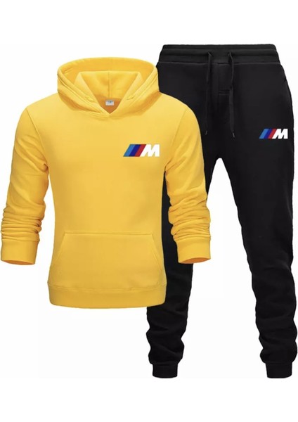 Büyük Beden Kapüşonlu Pamuk Oversize Yeni Stil Bmw Baskılı Dış Mekan Modern Erkek Eşofman Takımı