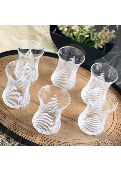 6 Kişilik 6 Parça Çizgili Cam Çay Bardağı Seti