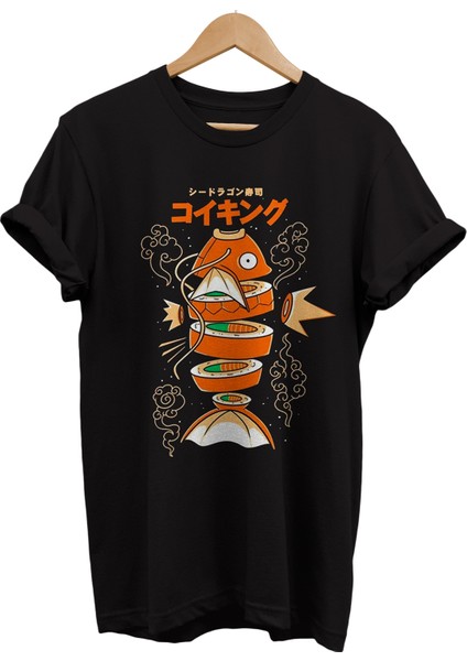 Pokemon Magicarp Sushi Baskılı %100 Pamuk Oversize T-Shirt