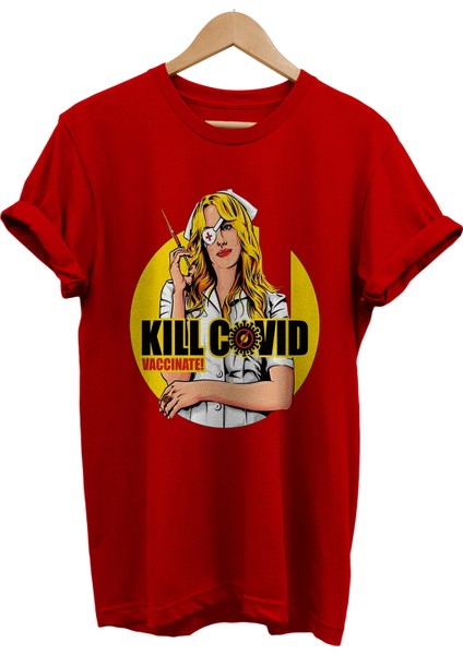 Kıll Bıll Hemşire Kovid Baskılı %100 Pamuk Oversize T-Shirt
