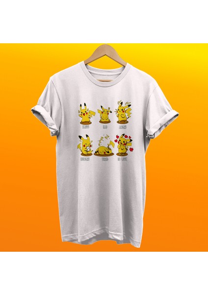 Pikachu Duygu Durumları Baskılı %100 Pamuk Oversize T-Shirt