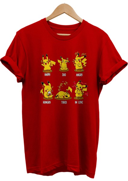 Pikachu Duygu Durumları Baskılı %100 Pamuk Oversize T-Shirt