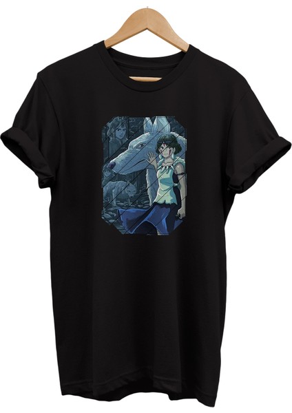 Prenses Mononoke Baskılı %100 Pamuk Oversize T-Shirt Büyük Beden Tişört