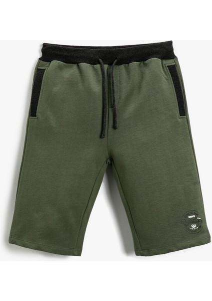 Erkek Çocuk Slogan Baskılı Şort Pamuklu Beli Bağcıklı