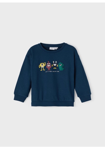 13198281-Y Bisiklet Yaka Düz Koyu Mavi Erkek Çocuk Sweatshirt