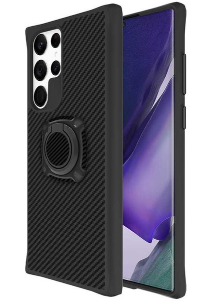 Galaxy S22 Ultra Kılıf Standlı Yüzük Tutuculu Black Kılıf Siyah