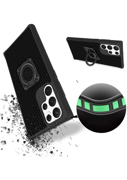 Galaxy S22 Ultra Kılıf Standlı Yüzük Tutuculu Black Kılıf Siyah fiyatları