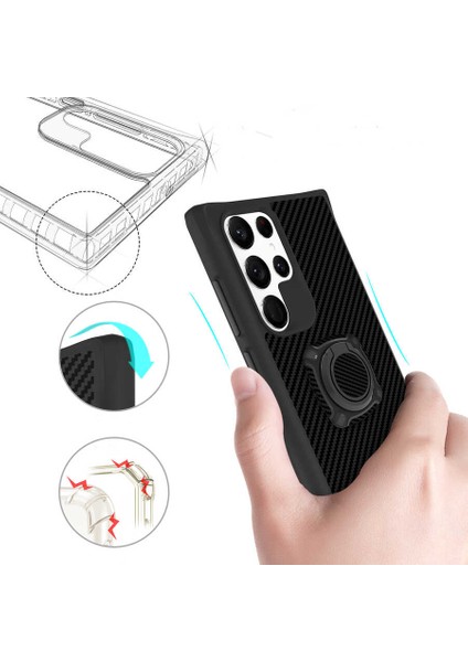 Galaxy S22 Ultra Kılıf Standlı Yüzük Tutuculu Black Kılıf Siyah modelleri
