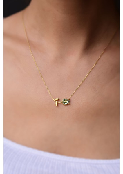 925 Ayar Gümüş Gold Kaplama Olive Taşlı Lale Kolye modelleri