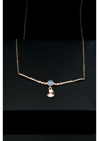 925 Ayar Gümüş Rose Kaplama Top Motifli Lila Ay Taşı Kalp Kolye