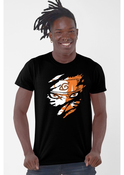 Sert Naruto Siyah Kısa Kollu Erkek T-Shirt