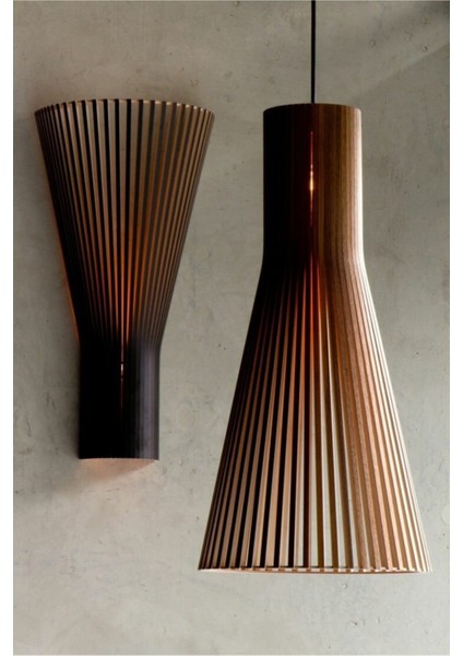 Modern Konik Tasarım Doğal Ahşap Mdf Rustik Salon Avize Aplik Set (2 Adet) fiyatları