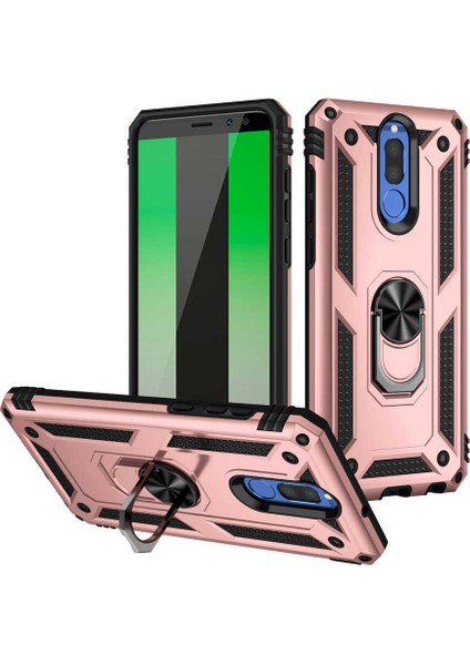 Huawei Mate 10 Lite Kapak Military Yüzüklü Stantlı Panzer Tank Kılıf - Rose Gold