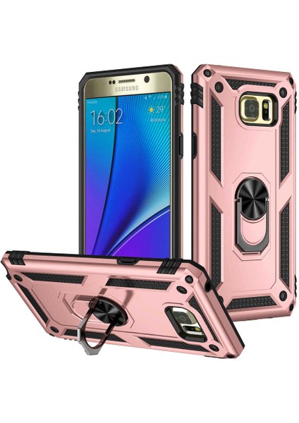 Samsung Galaxy Note 5 Kapak Military Yüzüklü Stantlı Panzer Tank Kılıf - Rose Gold