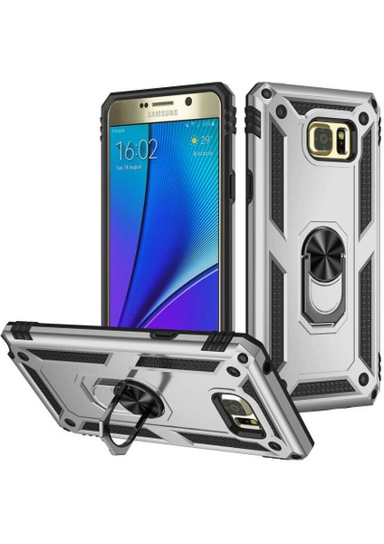 Samsung Galaxy Note 5 Kapak Military Yüzüklü Stantlı Panzer Tank Kılıf - Gri