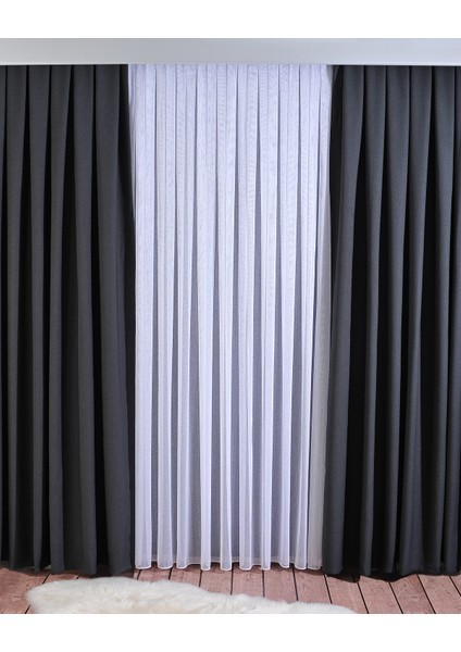 Fon Perde Ağır Gramajlı 1x3 Sık Pileli Modern Keten Doku Antrasit Renk Özel Seri Fon Perde indirimleri