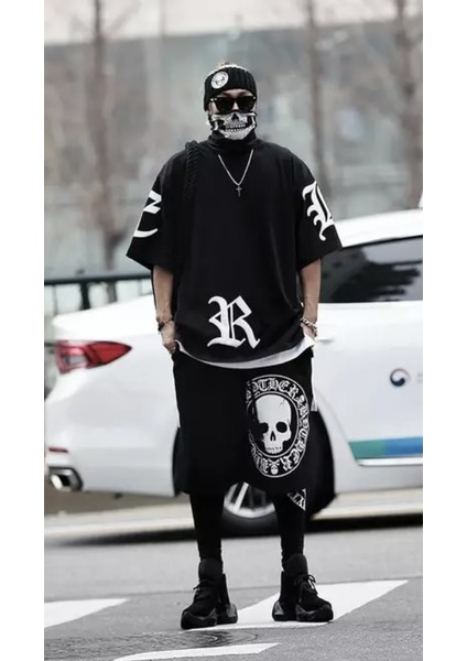 Yuvarlak Yaka Ter Tutmayan Baskılı %100 Pamuk Bol Kesim Oversize Sokak Stili Yeni Tarz Erkek T-Shirt