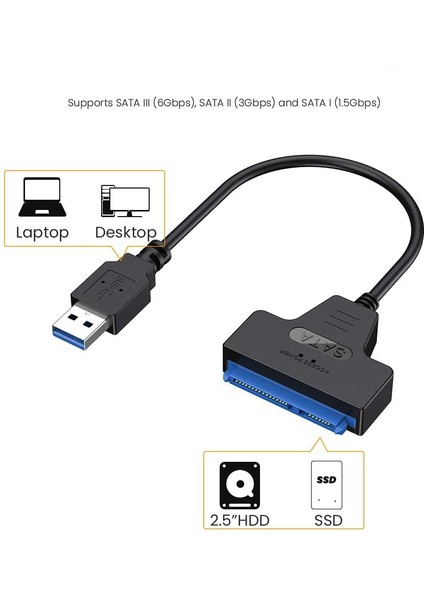 USB 3.0 Sata Çevirici Kablo 2,5 Inç SSD ve HDD Için Sata - USB Adaptör Kablosu 2.5 Sata HDD USB