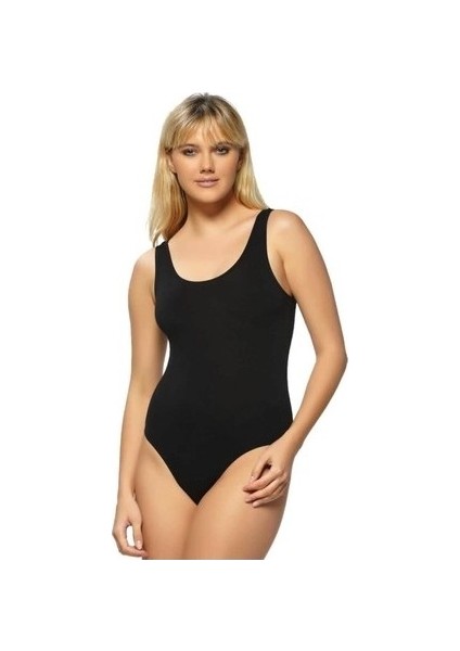 Bayan 6002 Geniş Askılı Çıtçıtlı Body - Siyah - L