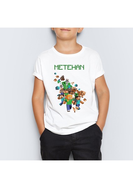 Isme Özel Minecraft Baskılı Çocuk Tişört T-Shirt Mr-02
