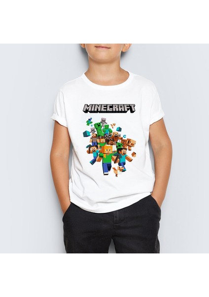 Minecraft Baskılı Çocuk Tişört T-Shirt Mr-01