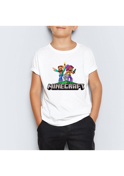 Minecraft Baskılı Çocuk Tişört T-Shirt Mr-05