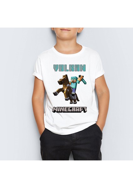 Isme Özel Minecraft Baskılı Çocuk Tişört T-Shirt Mr-07