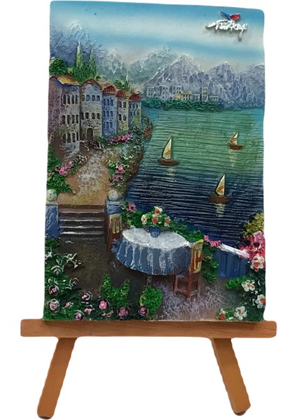 Polyester 3D Kabartma Deniz Manzara Temalı Masa Üstü Standlı Tablo 12X9 cm