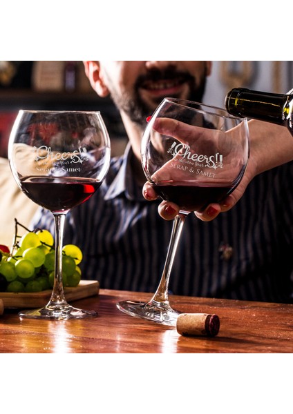 Kişiye Özel Yılbaşı Tasarımlı Piedmont Şarap Kadeh Seti