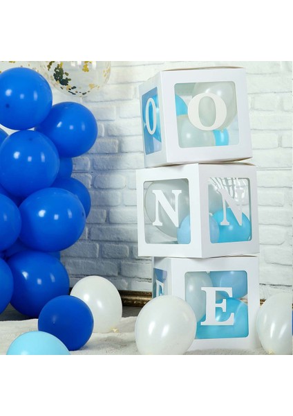 One Yazılı Beyaz Kutu ve Balon Seti Erkek Bebek 1 Yaş Doğum Günü Kutlama fiyatları