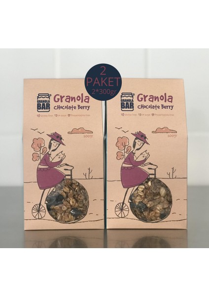 Granolabar Granola Chocolate Berry- Glutensiz 2*300GR 600 gr