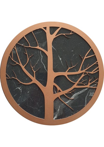 Mermer Desenli Duvar Saati ile Daldaki Kuş ve Hayat Ağacı Tablo fırsatları