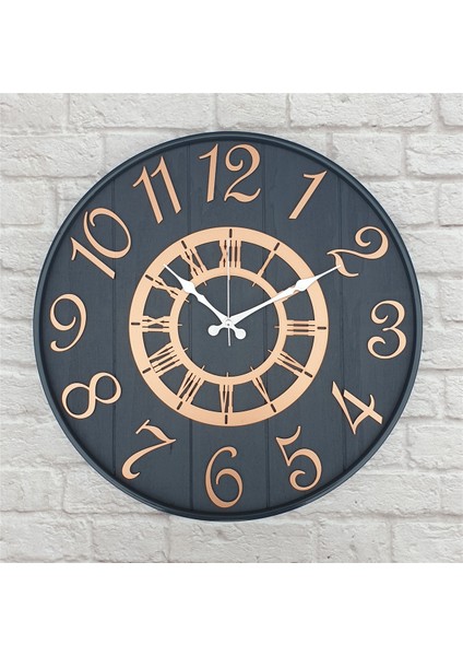 Antrasit Metal Kasalı , Antrasit Renkli Yuvarlak Duvar Saati Çap 50 cm