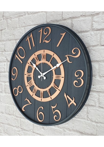 Antrasit Metal Kasalı , Antrasit Renkli Yuvarlak Duvar Saati Çap 50 cm fiyatları