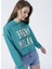 Kapüşonlu Crop Baskılı Yeşil Kadın Sweatshirt - FIONA 1