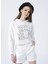 Kapüşonlu Crop Baskılı Ekru Kadın Sweatshirt - FIONA 5
