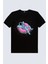 Havuzda Astronot Siyah Kısa Kollu Kadın T-Shirt 2