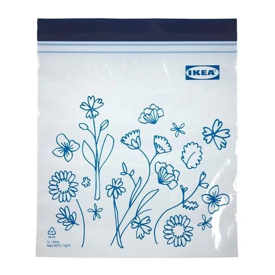 IKEA Desenli Kilitli Poşet Mavi 25 Li  1 Litre Buzdolabı Poşeti Kilitli