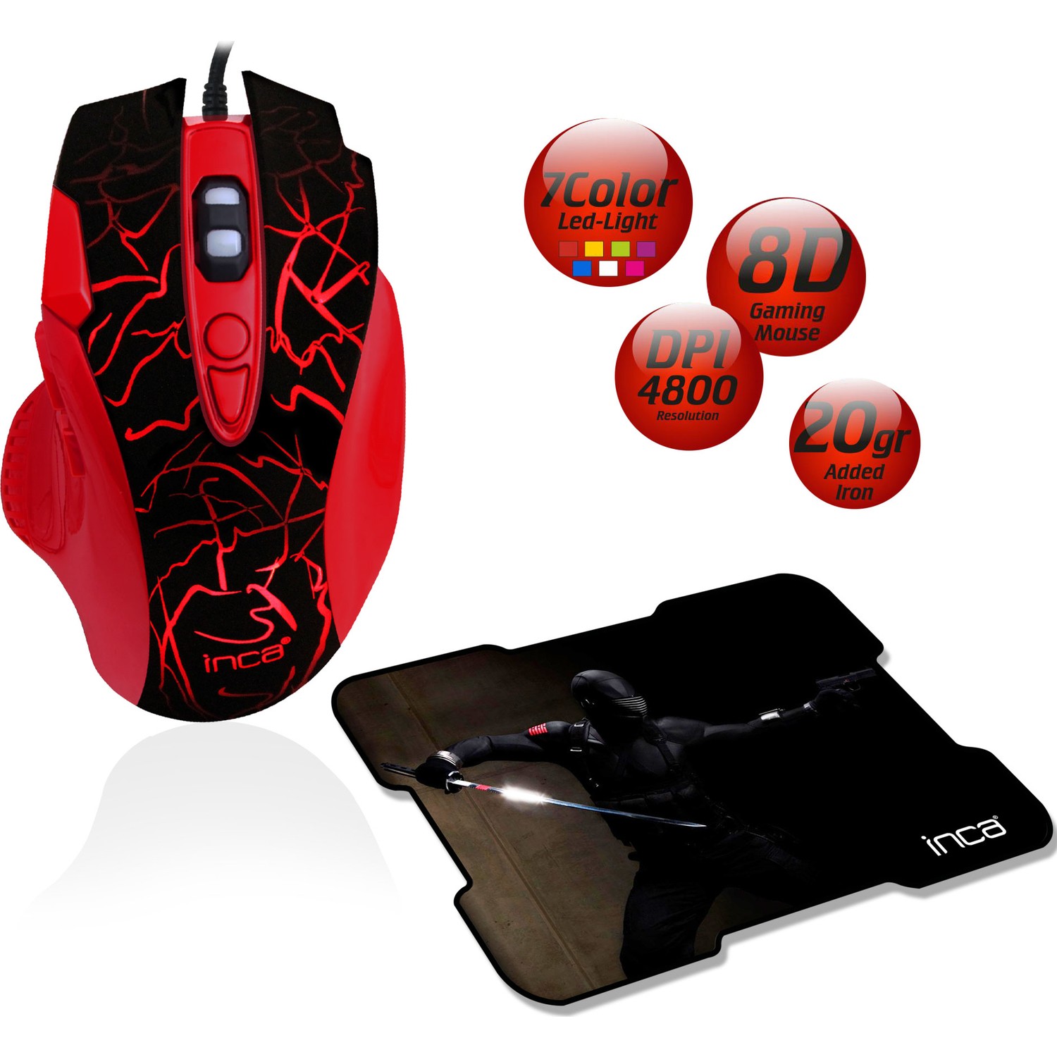 Inca IMG 319 8D 4800 DPI 7 Color Led USB Oyuncu Mouse Fiyatı